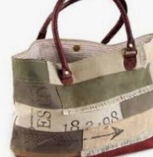 Mona B Recycled Canvas Leather Tote Bag Vintage Look Retro Boho